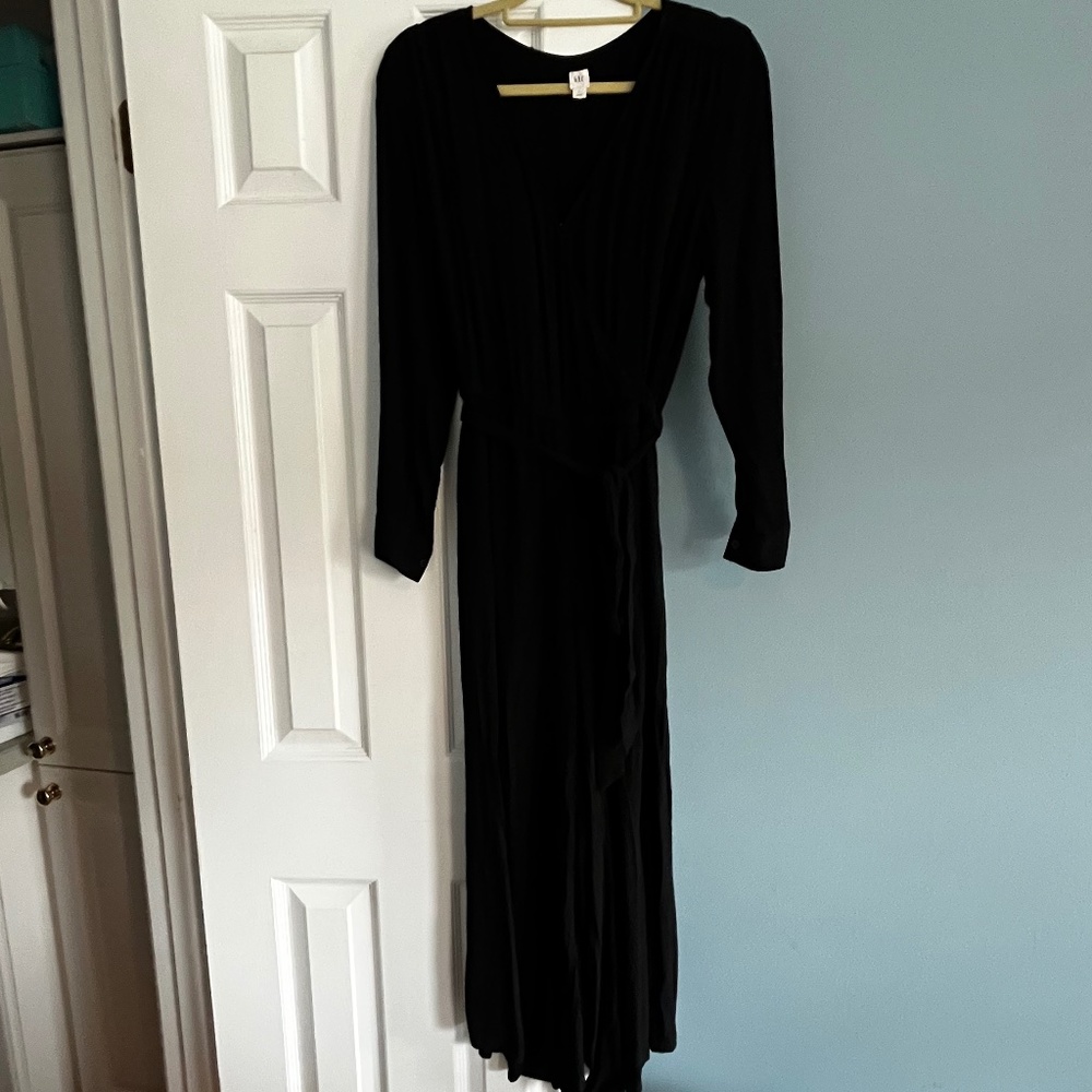GAP Wide Leg Wrap Jumpsuit Black Viscose